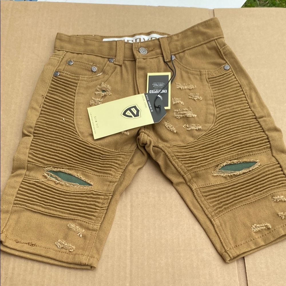 Men's Tan Distressed Shorts